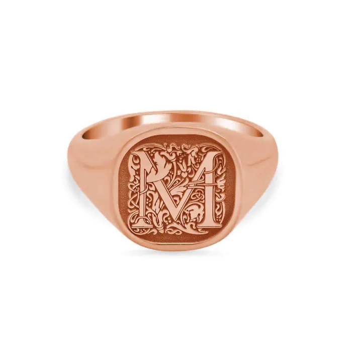 Rings deBebians Square Flourish Initial Monogram Womens Square Signet Ring