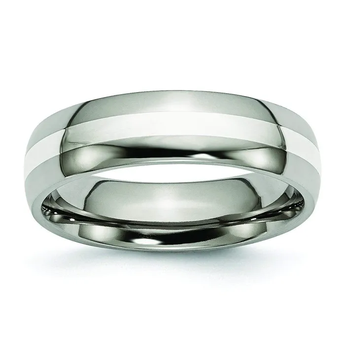 Rings deBebians Titanium Ring Silver Inlay High Polish Finish in 6mm