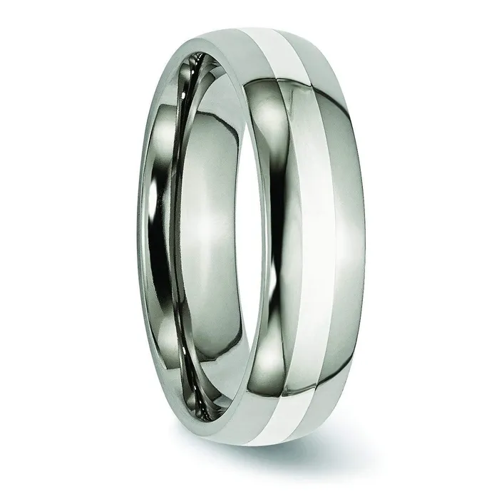 Rings deBebians Titanium Ring Silver Inlay High Polish Finish in 6mm