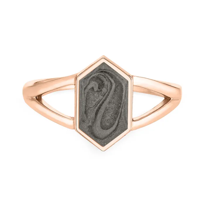 Rings Hexagon Split Shank Cremation Ring in 14K Rose Gold closebymejewelry