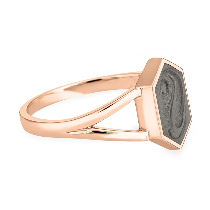 Rings Hexagon Split Shank Cremation Ring in 14K Rose Gold closebymejewelry