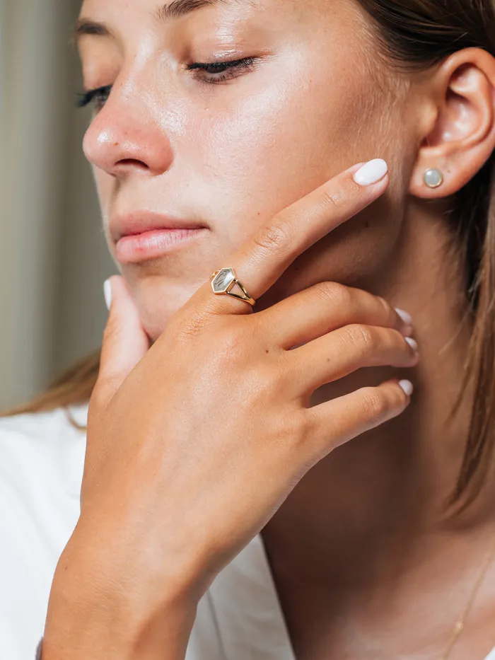 Rings Hexagon Split Shank Cremation Ring in 14K Rose Gold closebymejewelry