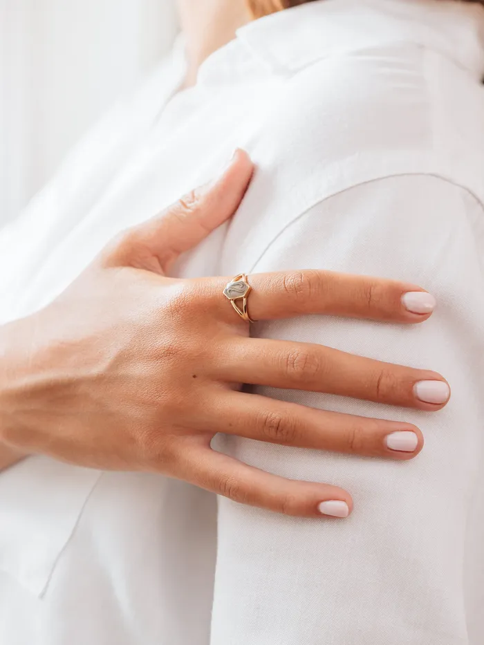 Rings Hexagon Split Shank Cremation Ring in 14K Rose Gold closebymejewelry