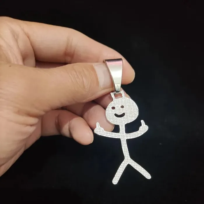 VVS Jewelry Necklaces Iced Out Stickman Middle Finger Cuban Necklace Funny HipHop Pendant