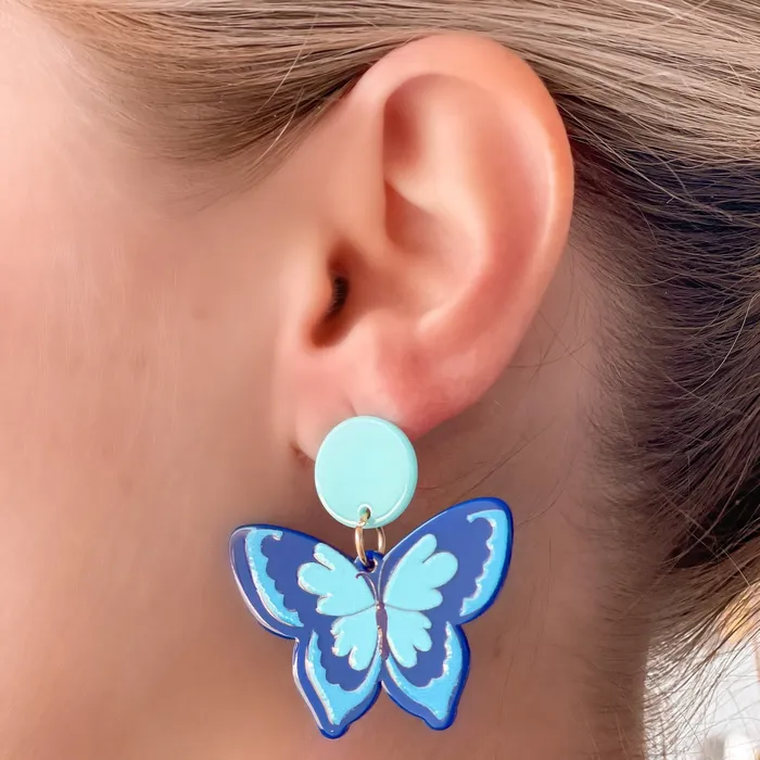 Acrylic Butterfly Dangle Earrings Blue Prep Obsessed TL Earrings