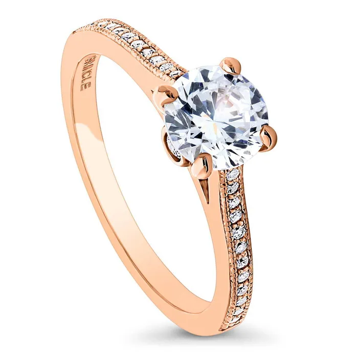 BERRICLE Rings Solitaire 1ct CZ Ring in Rose Gold Plated Sterling Silver