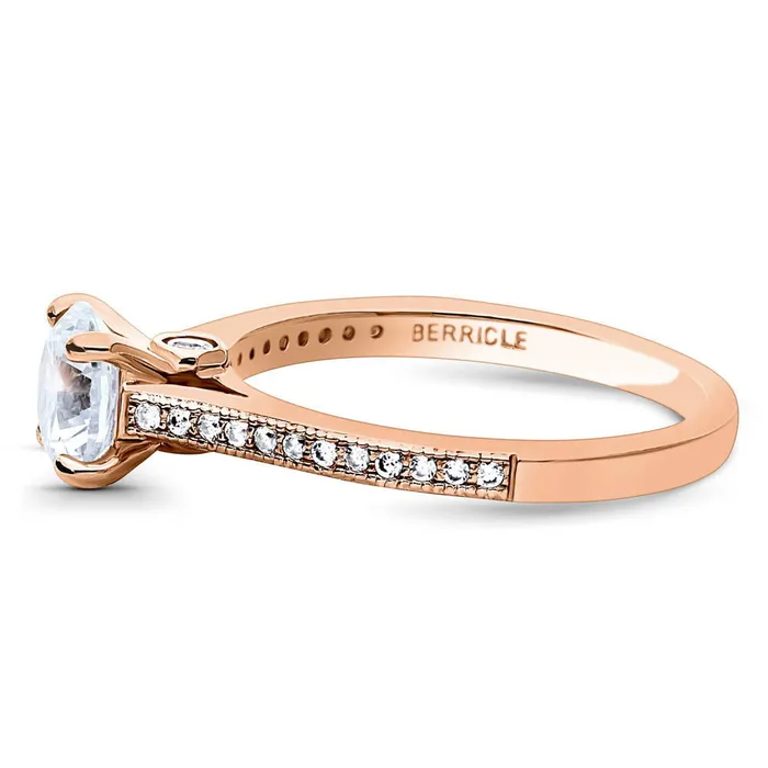 BERRICLE Rings Solitaire 1ct CZ Ring in Rose Gold Plated Sterling Silver