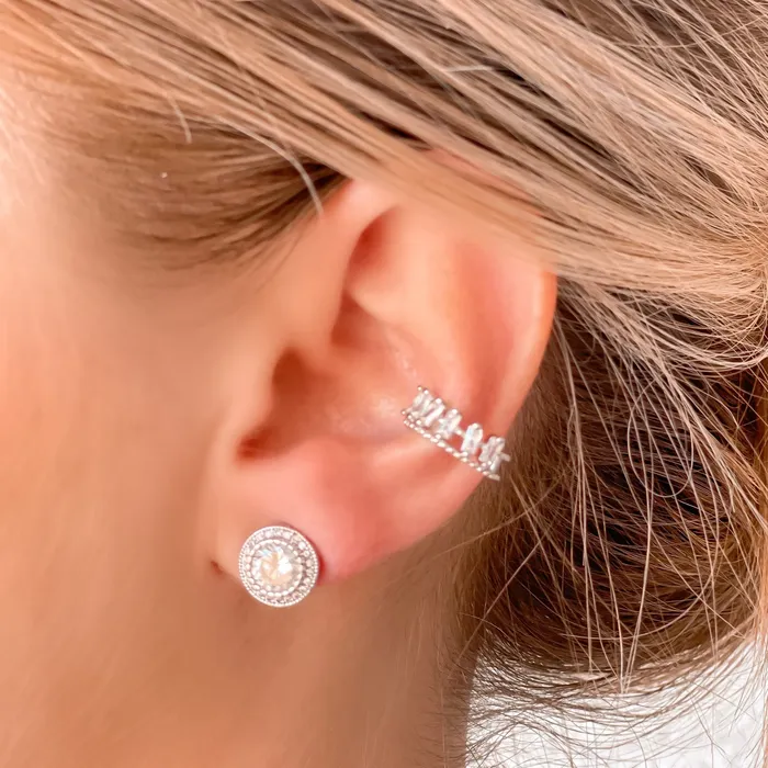 Cubic Zirconia Baguette Ear Cuff Silver Prep Obsessed RM Earrings