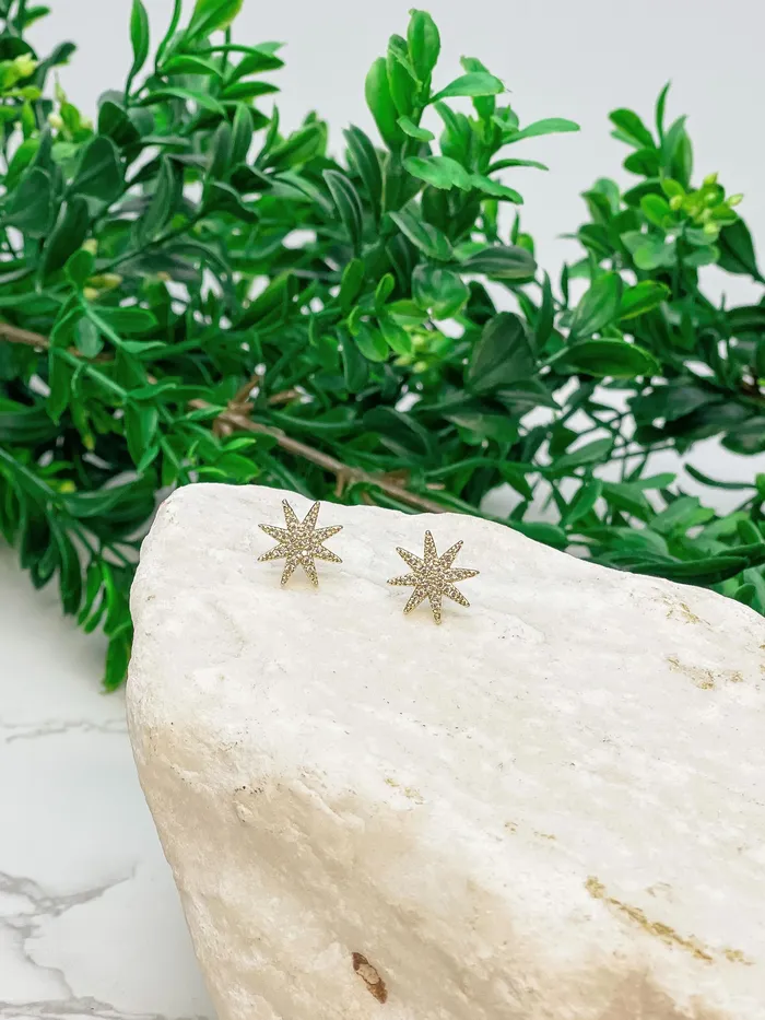 Cubic Zirconia Starburst Stud Earrings Gold Prep Obsessed JA Earrings