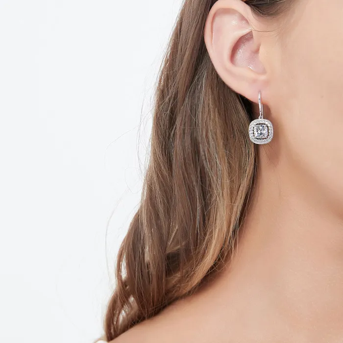 Earrings Halo Woven Cushion CZ Fish Hook Earrings in Sterling Silver BERRICLE