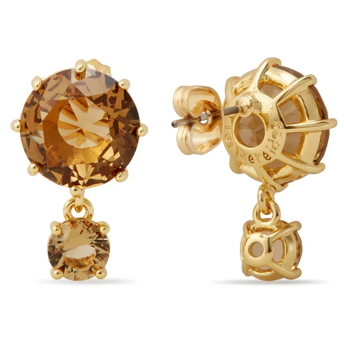 Earrings Les Nereides Golden Brown Diamantine Round Post Earrings Les Nereides