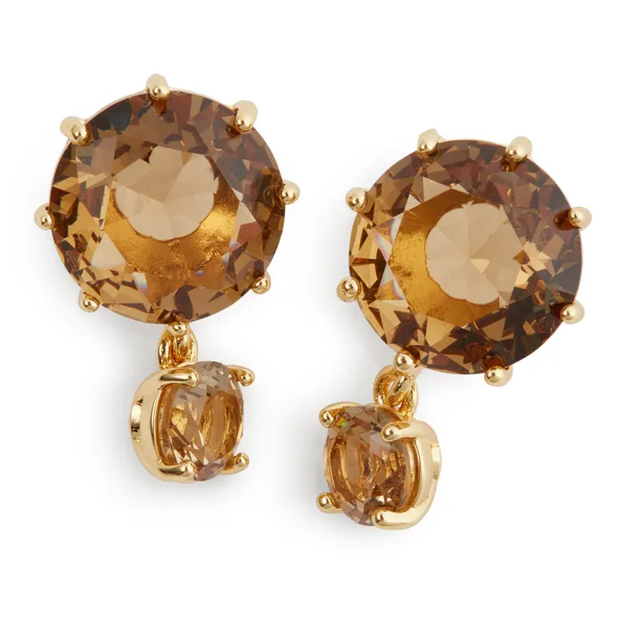 Earrings Les Nereides Golden Brown Diamantine Round Post Earrings Les Nereides