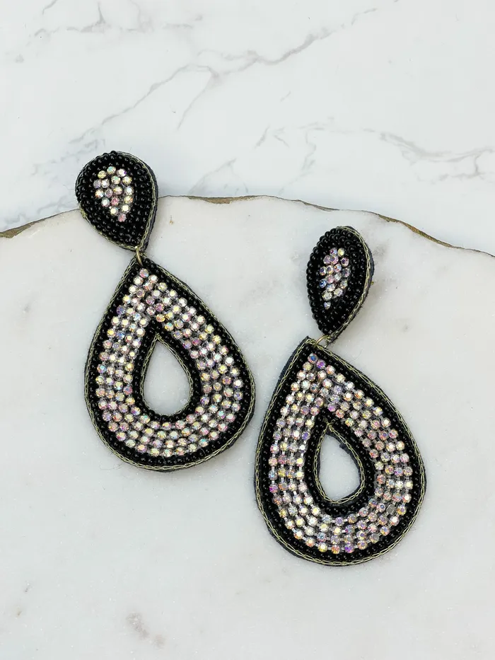 Earrings Prep Obsessed MOA Glitzy Seed Bead Teardrop Dangle Earrings Black
