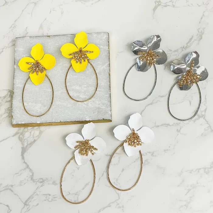 Earrings Prep Obsessed MONT Oval Flower Statement Dangle Earrings Silver Earrings Prep Obsessed MONT Oval Flower Statement Dangle Earrings Silver