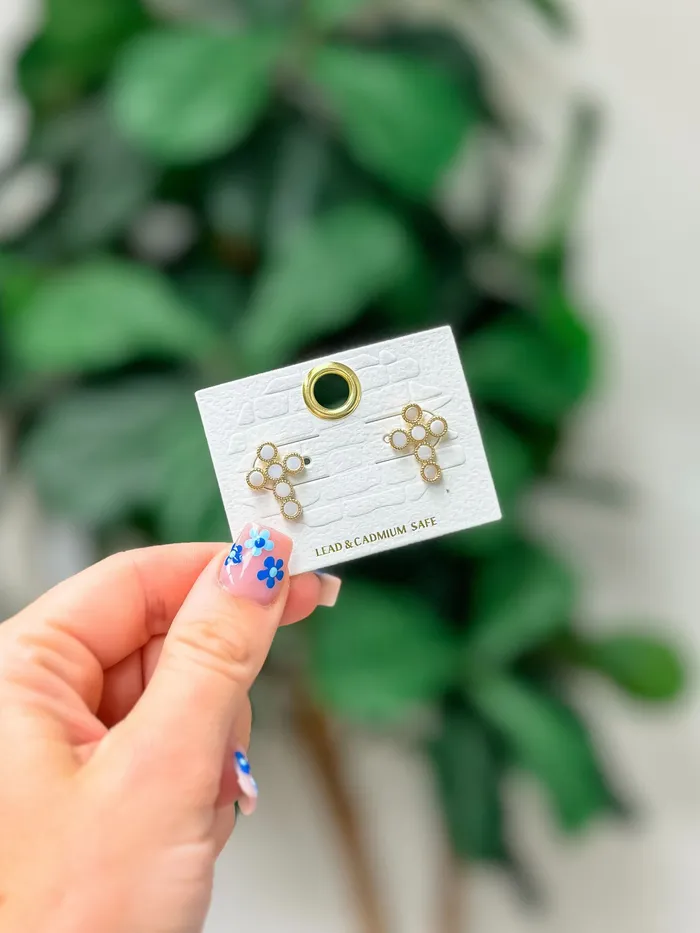 Earrings Prep Obsessed PR Abalone Shell Cross Stud Earrings