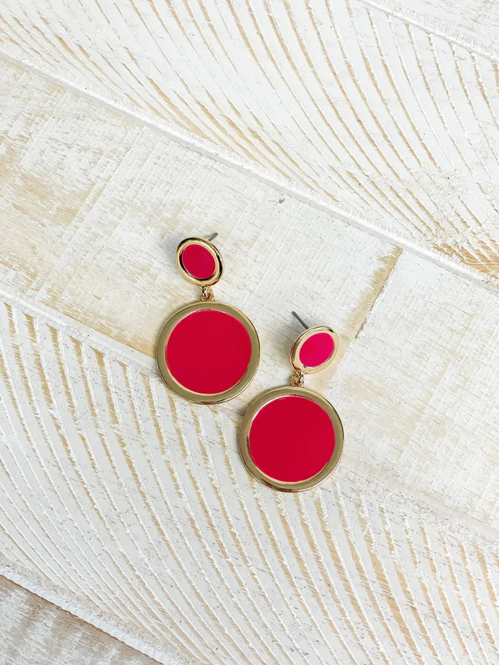 Earrings Round GoldTrim Enamel Dangle Earrings Pink Prep Obsessed VP