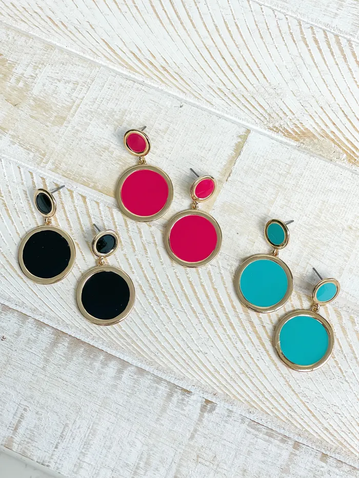 Earrings Round GoldTrim Enamel Dangle Earrings Pink Prep Obsessed VP