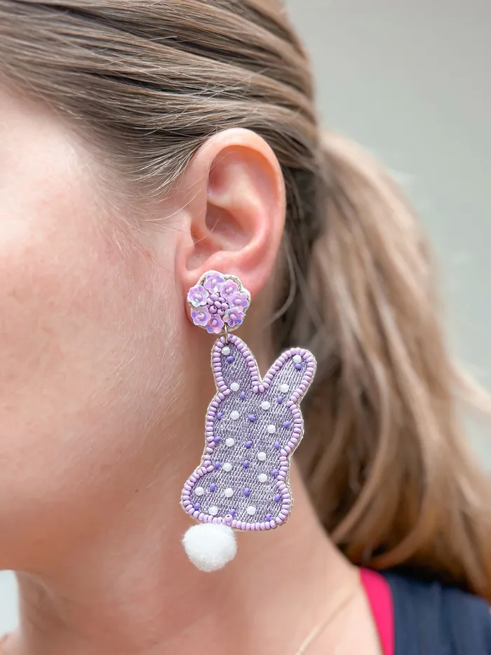 Easter Bunny Beaded Dangle Earrings Purple Prep Obsesed PR Earrings