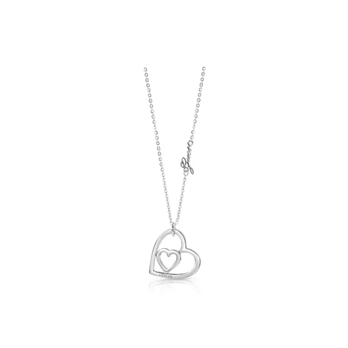 Guess Necklaces Guess Necklace Silver Color With Framed Hearts Design