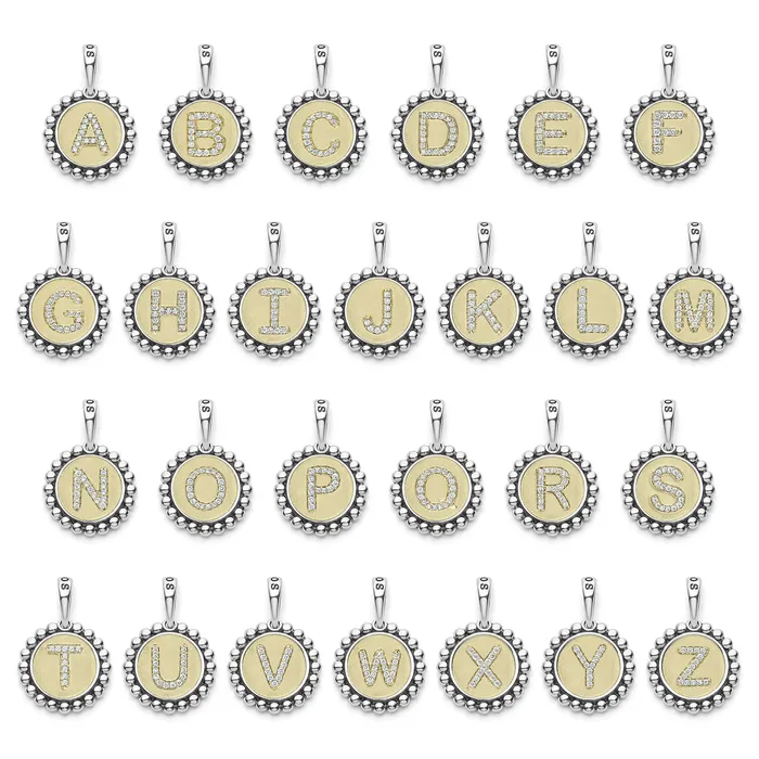 lagosdev Signature Caviar Diamond R Initial Charm Charm Necklaces
