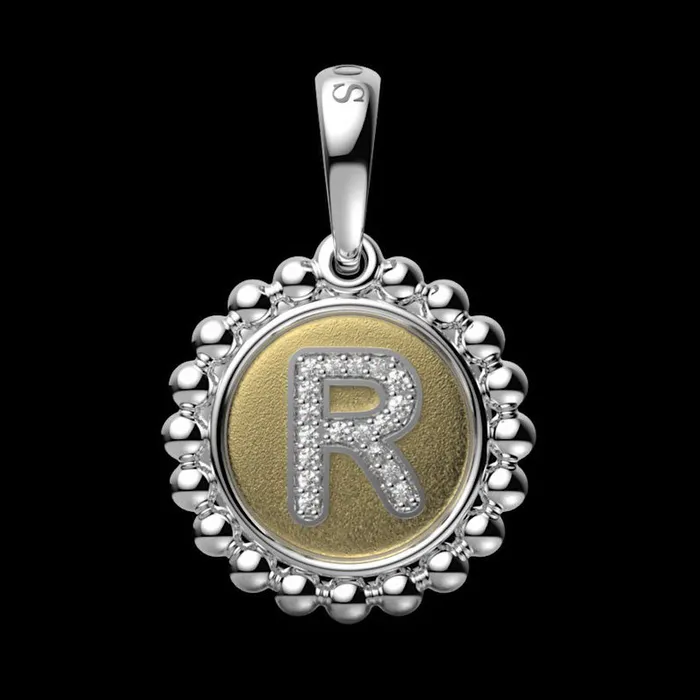 lagosdev Signature Caviar Diamond R Initial Charm Charm Necklaces