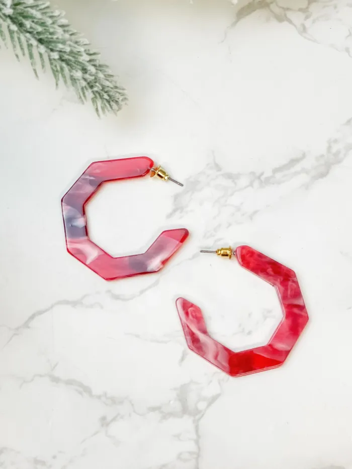 Marbled Geometric Hoop Earrings Red Prep Obsessed JJ Earrings