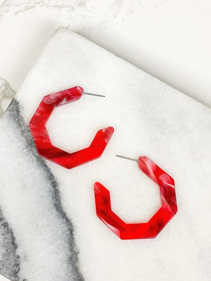 Marbled Geometric Hoop Earrings Red Prep Obsessed JJ Earrings