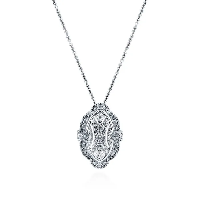 Necklaces BERRICLE Art Deco Milgrain CZ Necklace in Sterling Silver