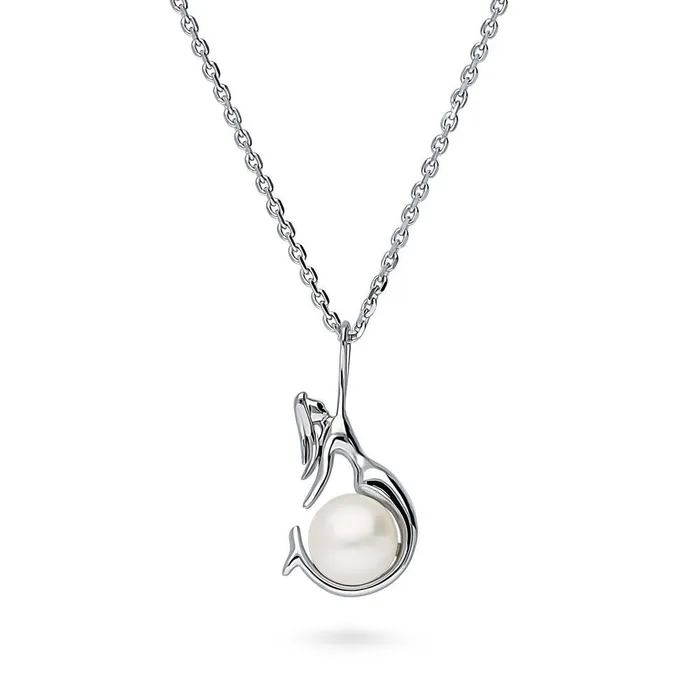 Necklaces BERRICLE Mermaid Button Cultured Pearl Necklace in Sterling Silver Necklaces BERRICLE Mermaid Button Cultured Pearl Necklace in Sterling Silver