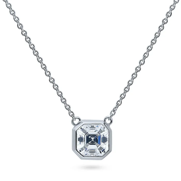 Necklaces BERRICLE Solitaire 12ct Bezel Asscher CZ Necklace in Sterling Silver Necklaces BERRICLE Solitaire 12ct Bezel Asscher CZ Necklace in Sterling Silver