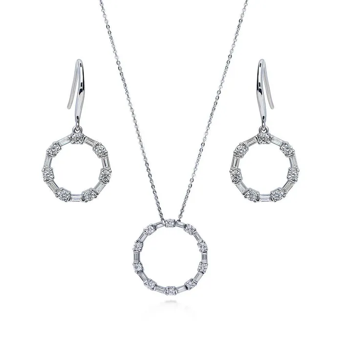 Necklaces Open Circle CZ Necklace and Earrings in Sterling Silver BERRICLE