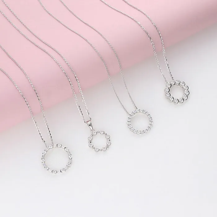Necklaces Open Circle CZ Necklace and Earrings in Sterling Silver BERRICLE