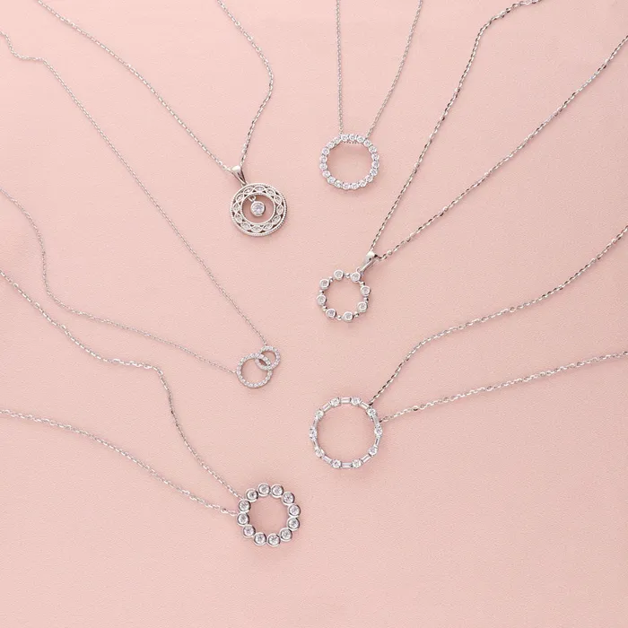 Necklaces Open Circle CZ Necklace and Earrings in Sterling Silver BERRICLE