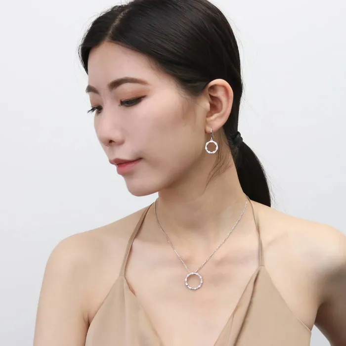 Necklaces Open Circle CZ Necklace and Earrings in Sterling Silver BERRICLE