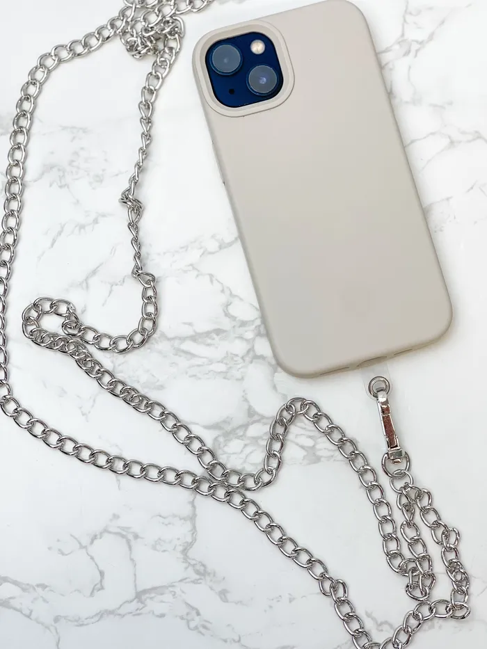 Necklaces Prep Obsessed AN Skinny Silver Curb Link Phone Chain Lanyard