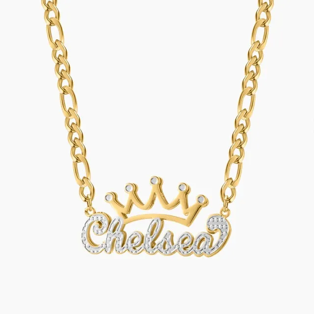 Novalico Necklaces Two Tone Cursive Crown Name Necklace