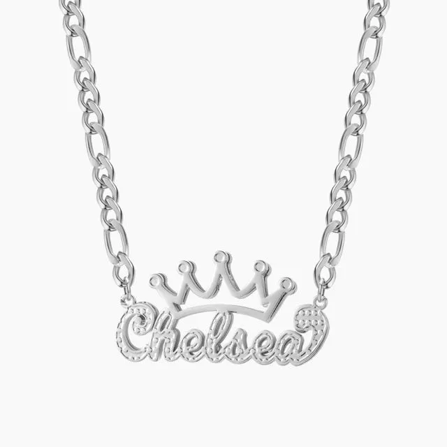 Novalico Necklaces Two Tone Cursive Crown Name Necklace