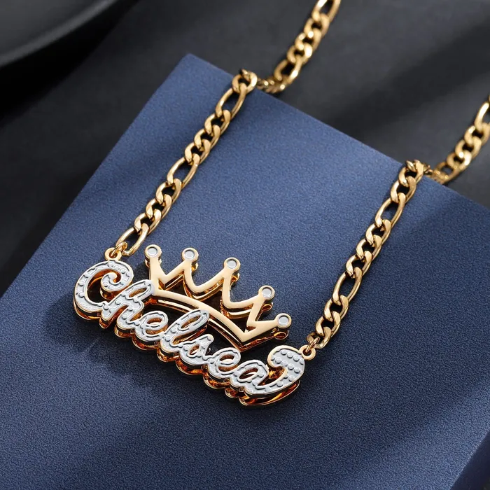 Novalico Necklaces Two Tone Cursive Crown Name Necklace