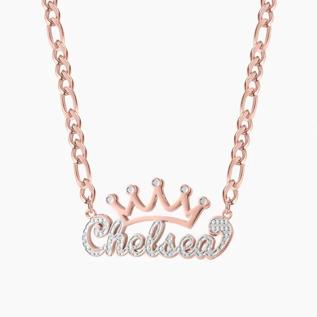 Novalico Necklaces Two Tone Cursive Crown Name Necklace