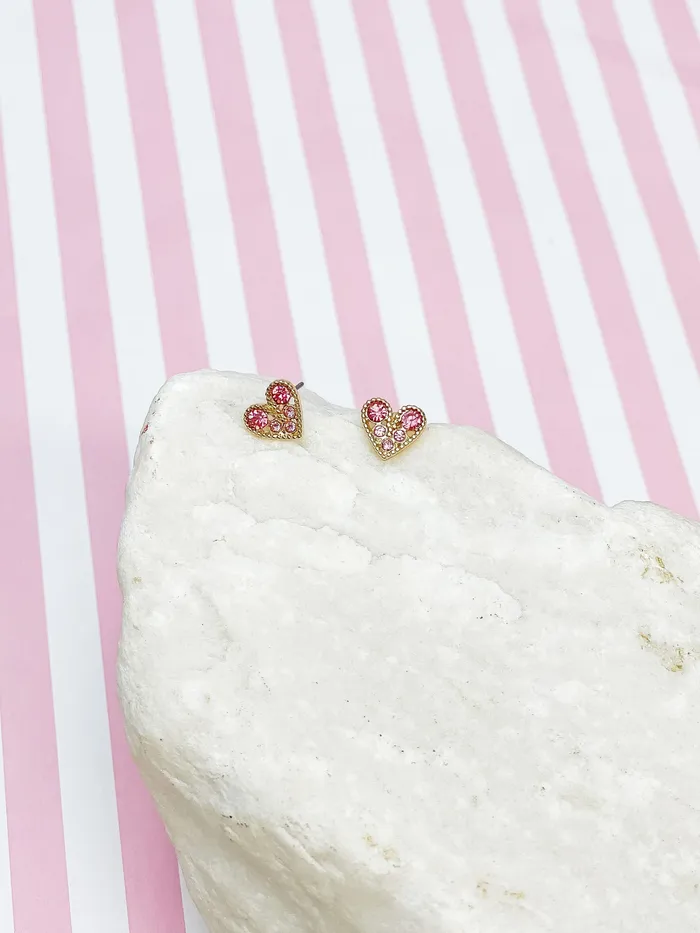 Pink Gold Gemstone Heart Post Earrings Prep Obsessed PAN Earrings