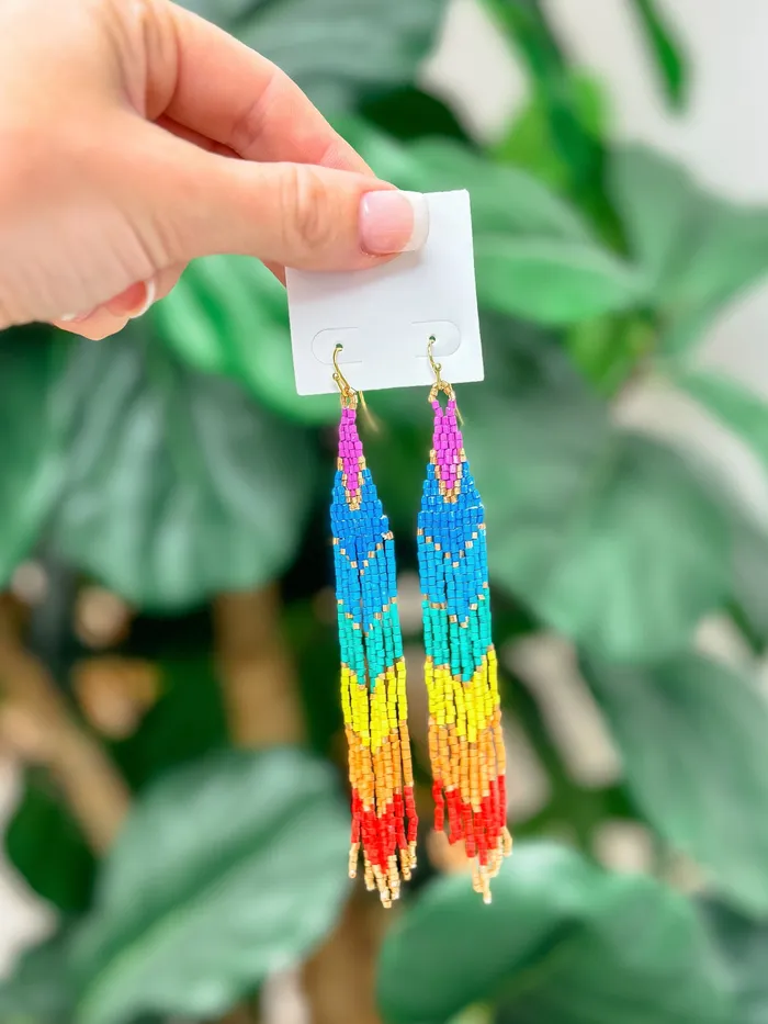 Prep Obsessed MOA Earrings Rainbow Beaded Fringe Dangle Earrings