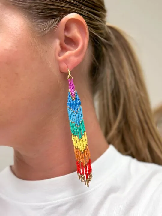 Prep Obsessed MOA Earrings Rainbow Beaded Fringe Dangle Earrings