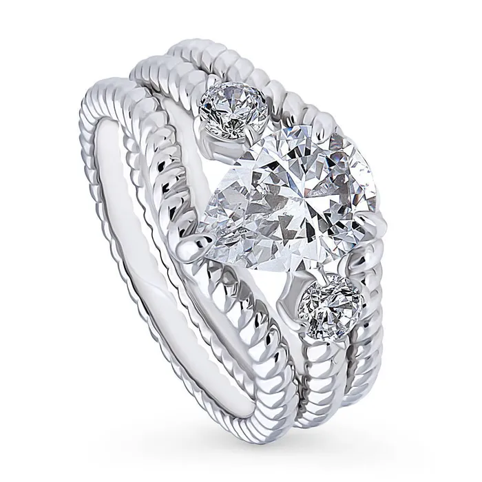 Rings BERRICLE 3Stone Woven 18ct Pear CZ Ring Set in Sterling Silver