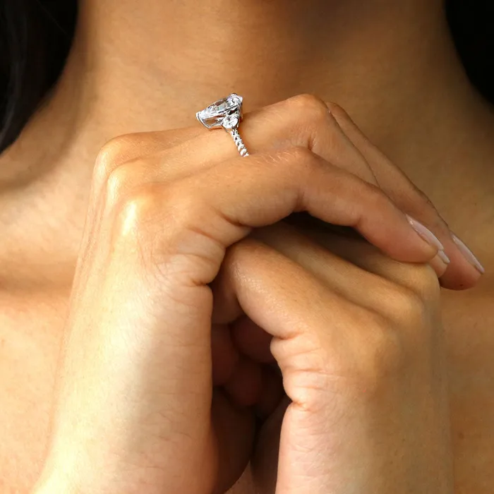 Rings BERRICLE 3Stone Woven 18ct Pear CZ Ring Set in Sterling Silver