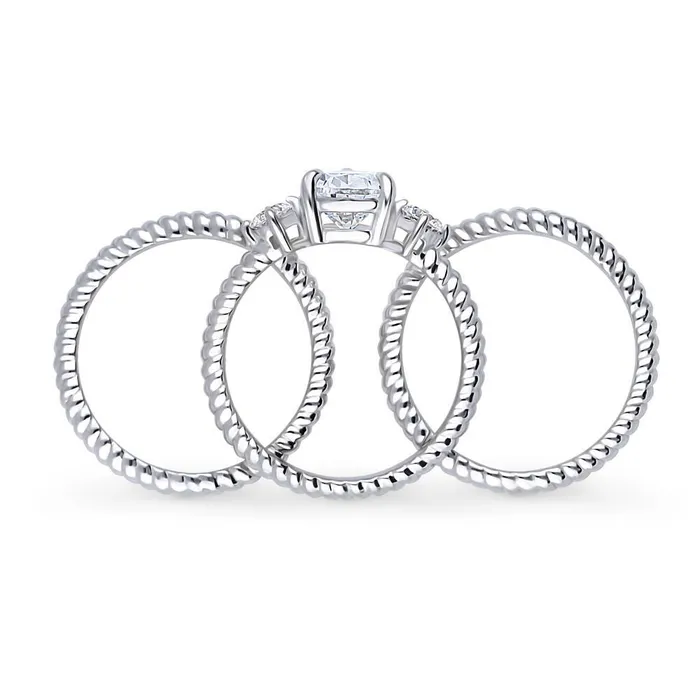 Rings BERRICLE 3Stone Woven 18ct Pear CZ Ring Set in Sterling Silver