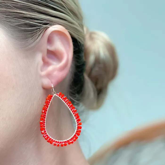 Shiny Bead Holiday Gold Teardrop Dangle Earrings Red Prep Obsessed CT Earrings Shiny Bead Holiday Gold Teardrop Dangle Earrings Red Prep Obsessed CT Earrings