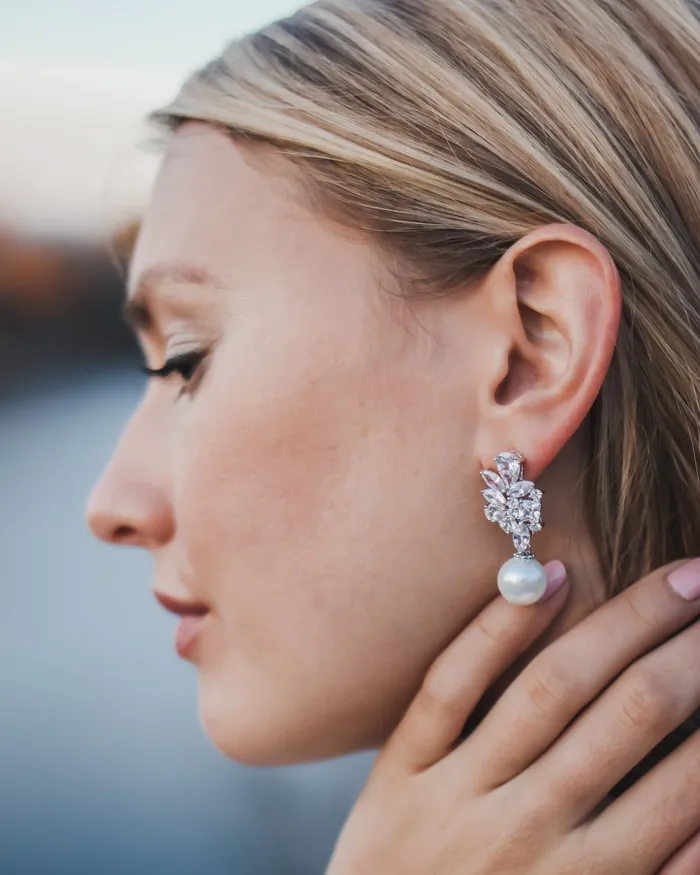 Earrings Serenity Pearl CZ Earrings Dareth Colburn 