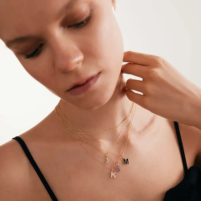 Gelin Diamond Necklaces Enamel Initial Necklace