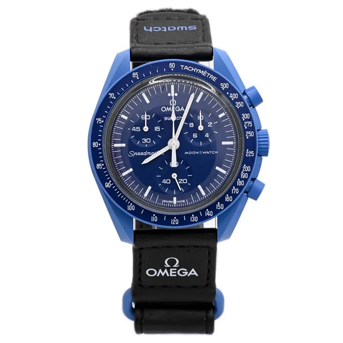 Happy Jewelers Watches Omega x Swatch Speedmaster Mission to Neptune Bioceramic 42mm Blue Chronograph Dial Watch Reference SO33N100
