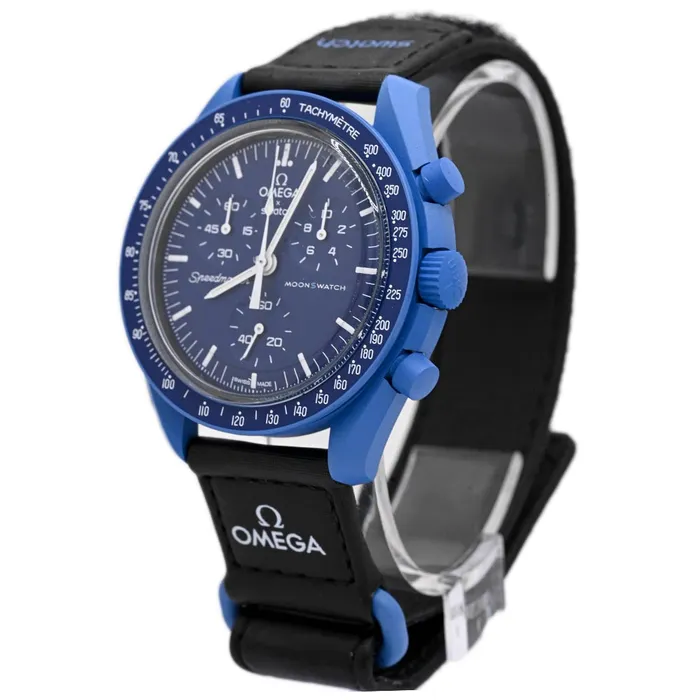 Happy Jewelers Watches Omega x Swatch Speedmaster Mission to Neptune Bioceramic 42mm Blue Chronograph Dial Watch Reference SO33N100